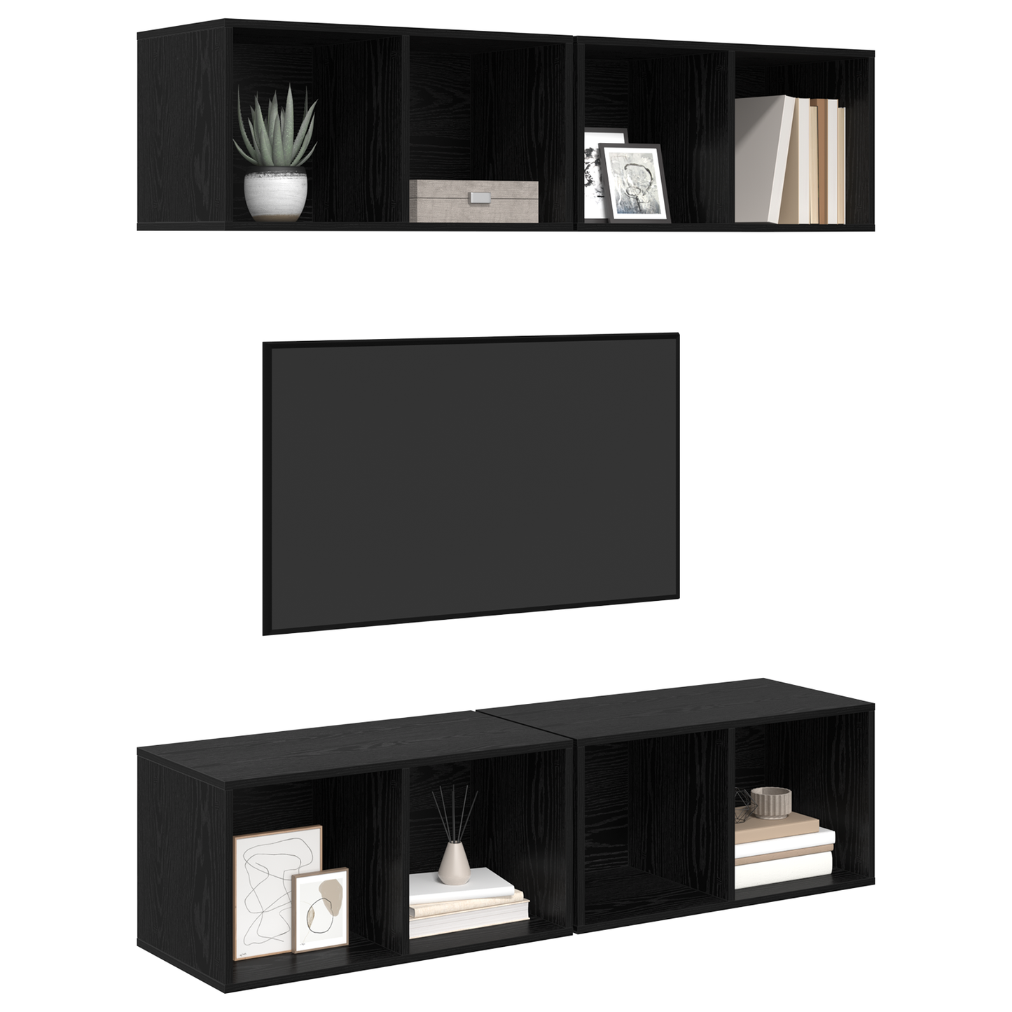 Wall TV Cabinet 4 pcs Black oak 37 x 37 x 72 cm Engineered wood