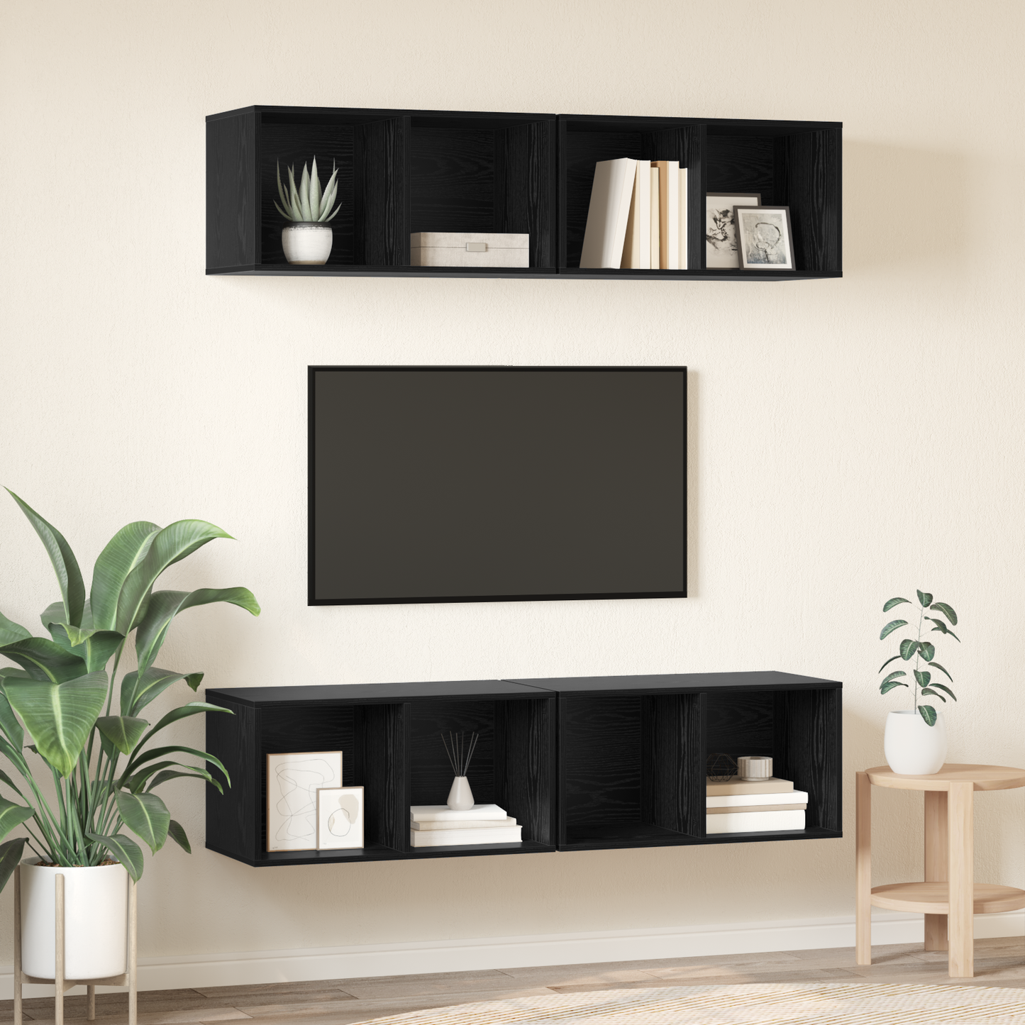 Wall TV Cabinet 4 pcs Black oak 37 x 37 x 72 cm Engineered wood