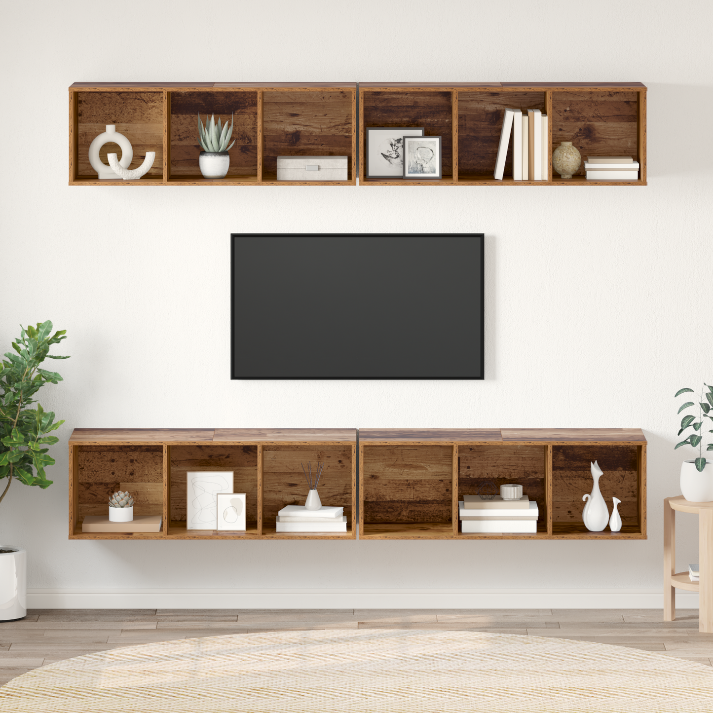 Wall TV Cabinet Wall-mounted 4 pcs Old wood 37 x 37 x 107.5 cm