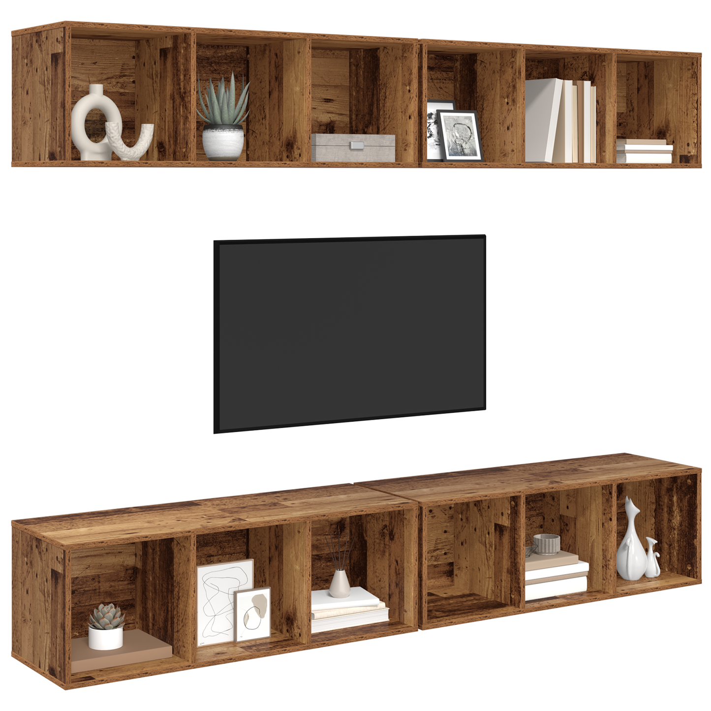 Wall TV Cabinet Wall-mounted 4 pcs Old wood 37 x 37 x 107.5 cm