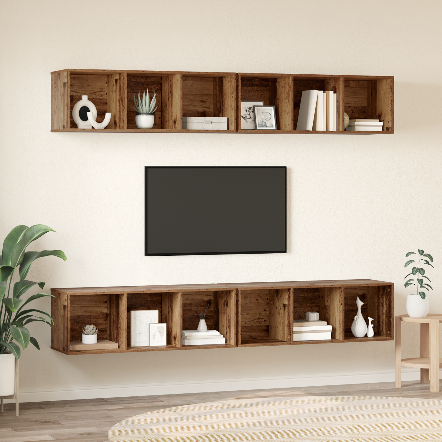 Wall TV Cabinet Wall-mounted 4 pcs Old wood 37 x 37 x 107.5 cm