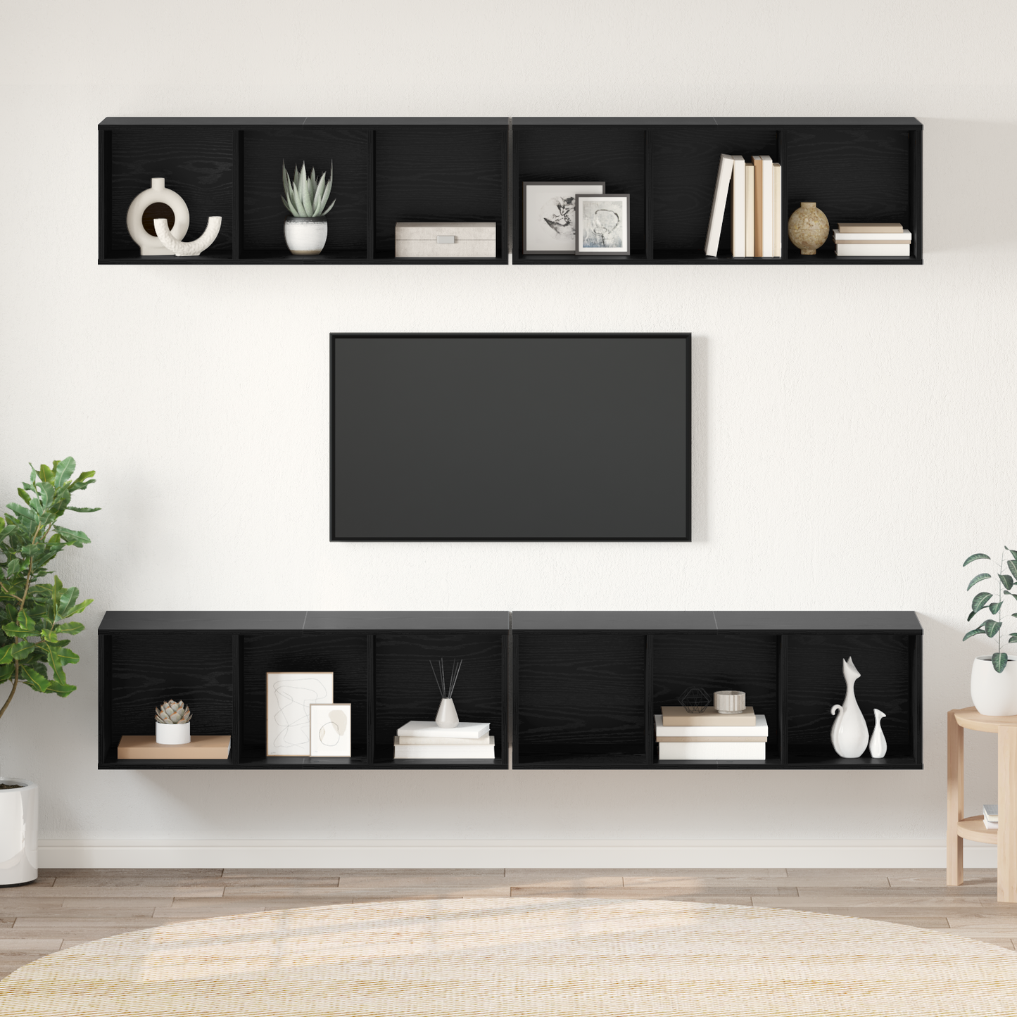 Wall TV Cabinet Wall-mounted 4 pcs Black oak 37 x 37 x 107.5 cm