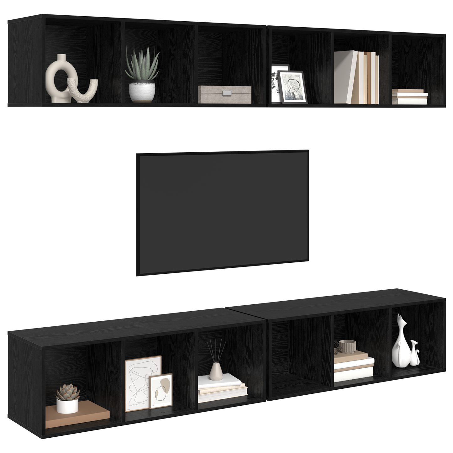 Wall TV Cabinet Wall-mounted 4 pcs Black oak 37 x 37 x 107.5 cm