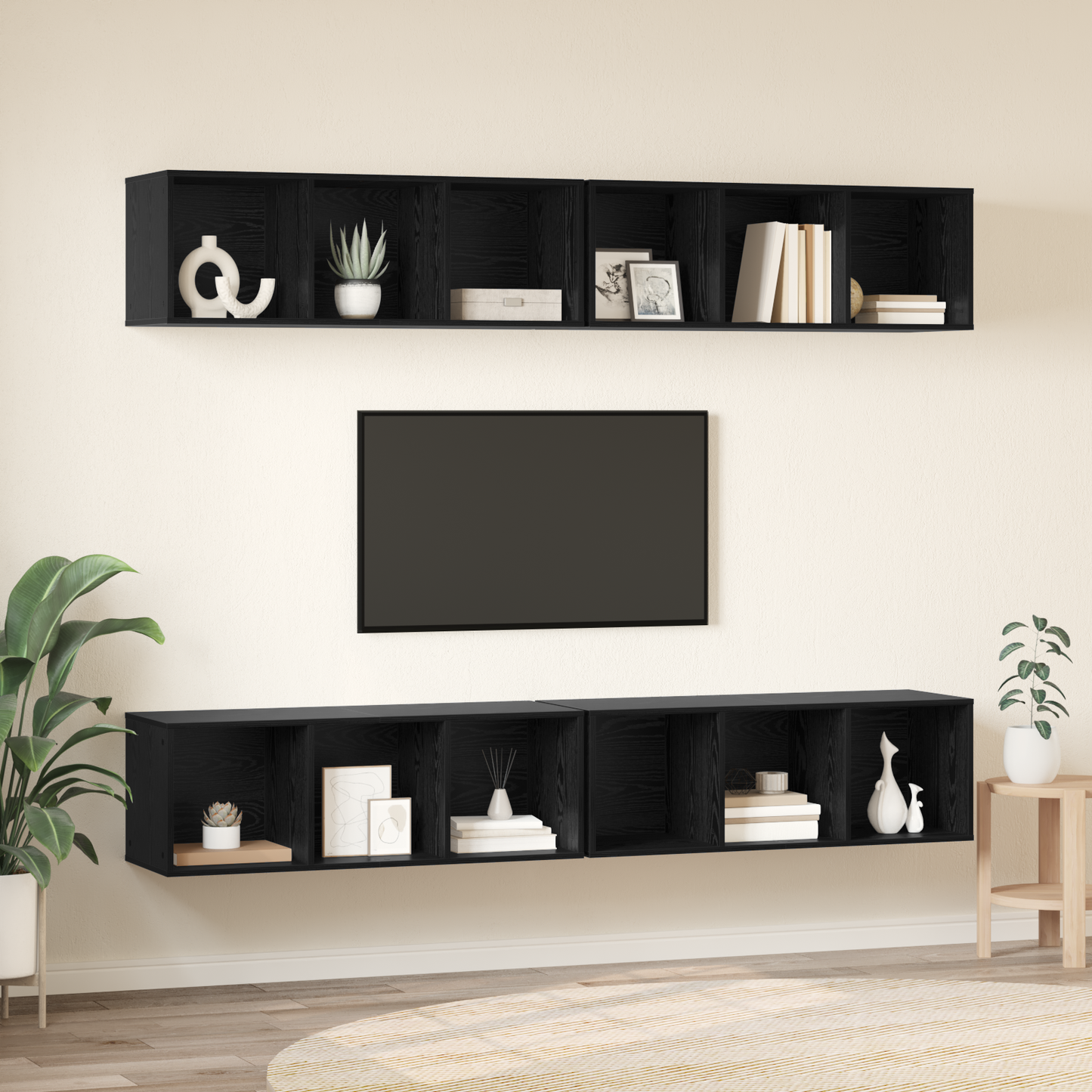 Wall TV Cabinet Wall-mounted 4 pcs Black oak 37 x 37 x 107.5 cm