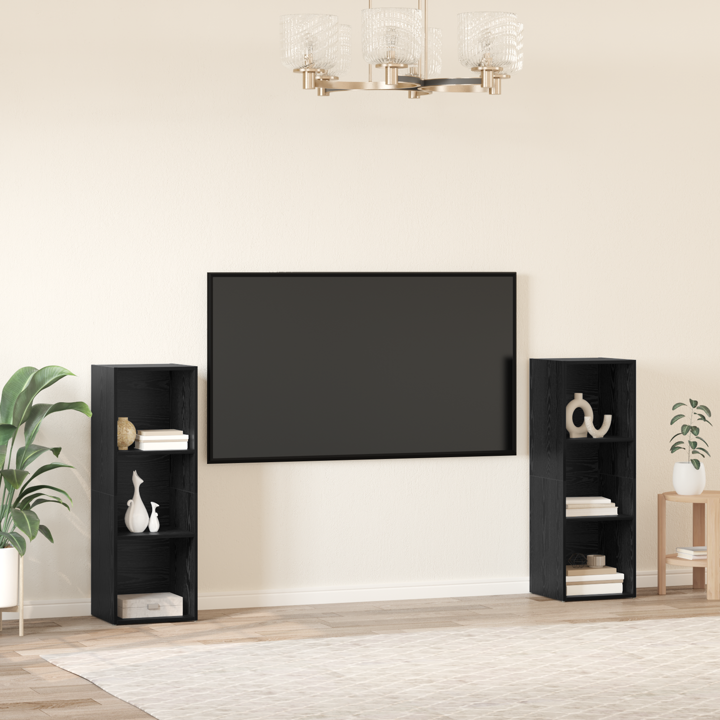 TV Cabinet Set 2 pcs Black oak 107 x 35 x 37 cm Engineered wood