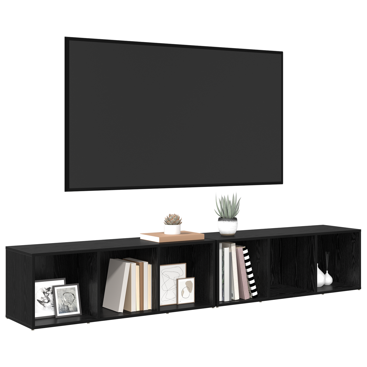 TV Cabinet Set Black Oak Engineered Wood