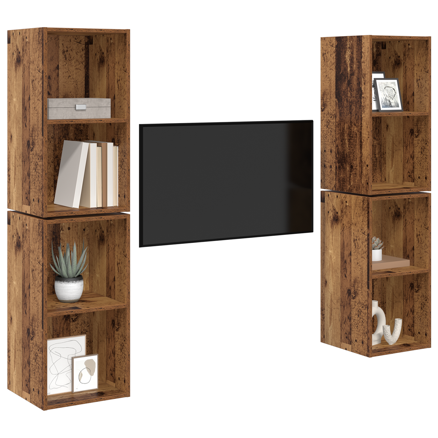 Wall TV Cabinet 4 pcs Old wood 37 x 37 x 72 cm Engineered wood