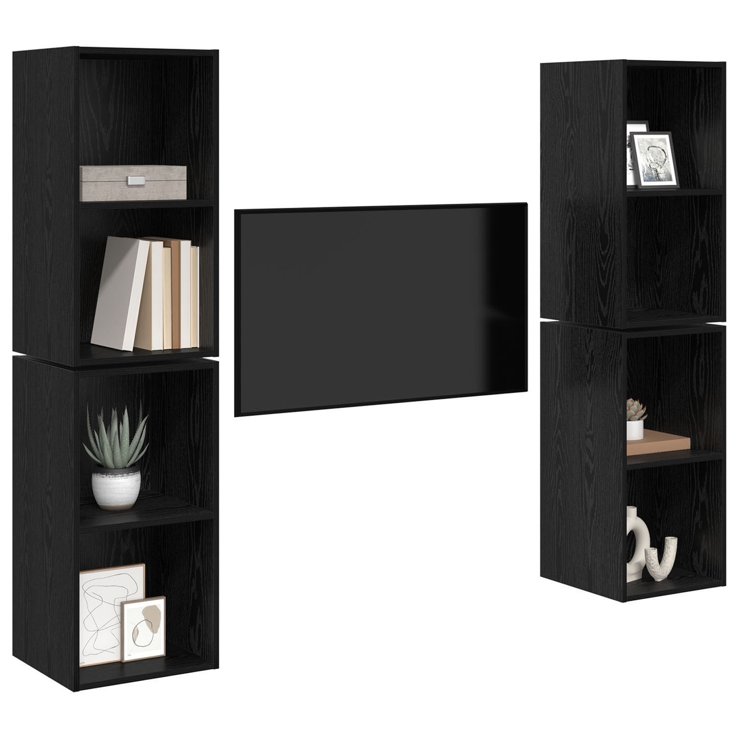 Wall TV Cabinet 4 pcs Black oak 37 x 37 x 72 cm Engineered wood