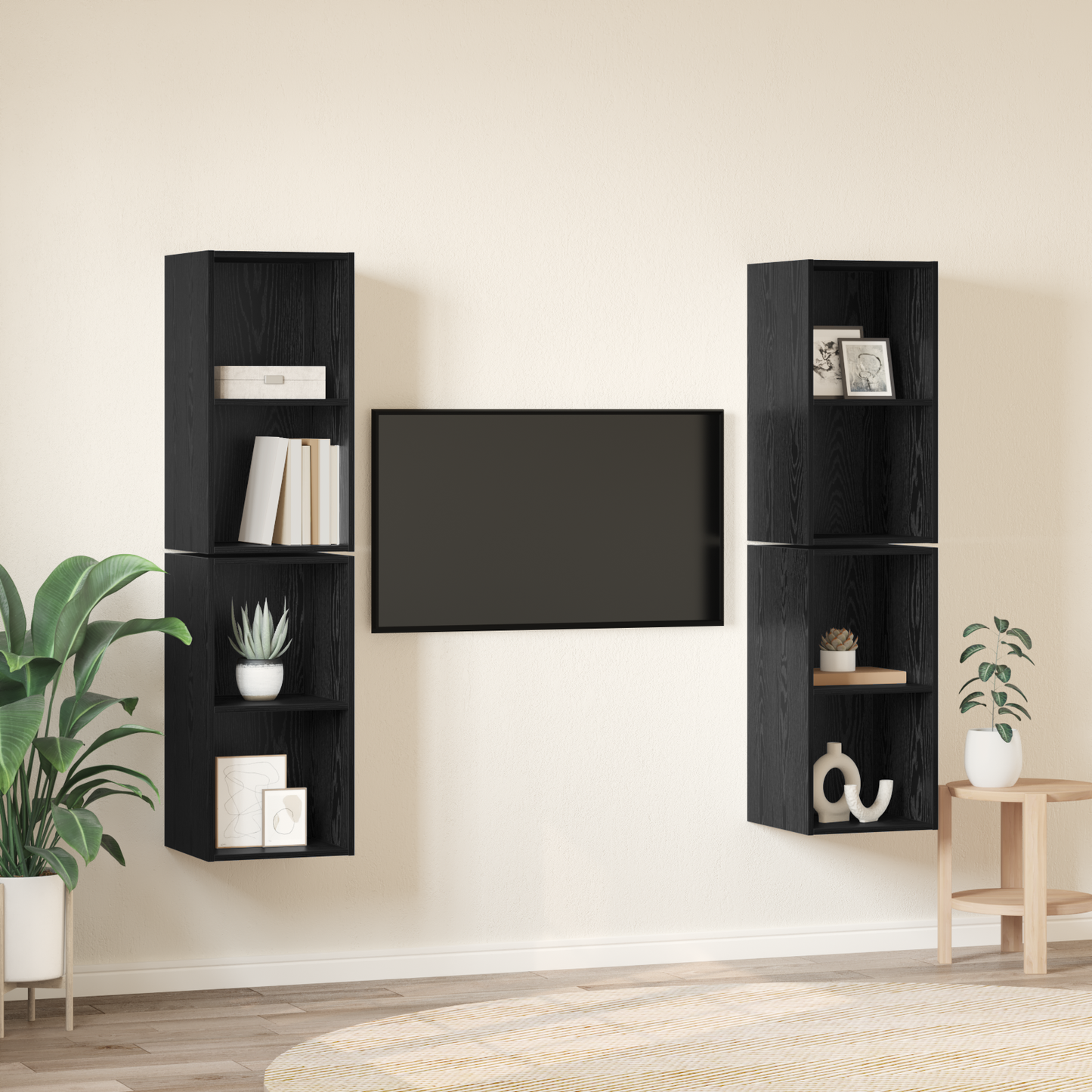Wall TV Cabinet 4 pcs Black oak 37 x 37 x 72 cm Engineered wood