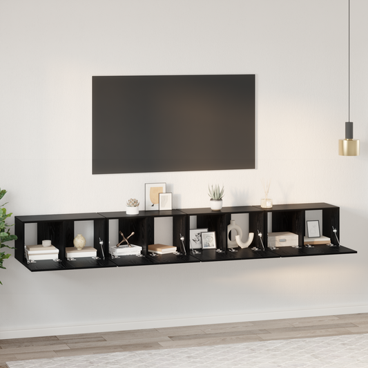 TV Cabinet Set 4 pcs Black oak 60 x 30 x 30 cm Engineered wood