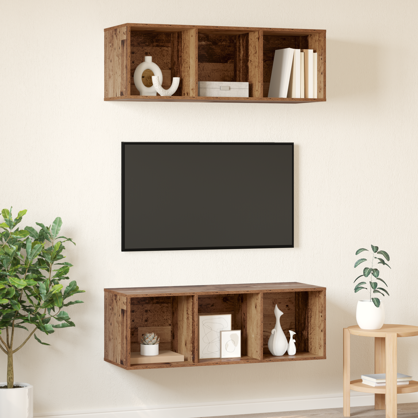 Wall-mounted TV Cabinets 2 pcs Old wood 37 x 37 x 107 cm
