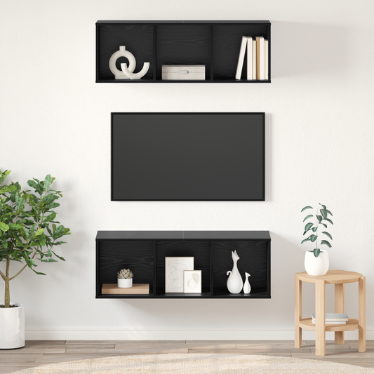 Wall-mounted TV Cabinets 2 pcs Black oak 37 x 37 x 107 cm