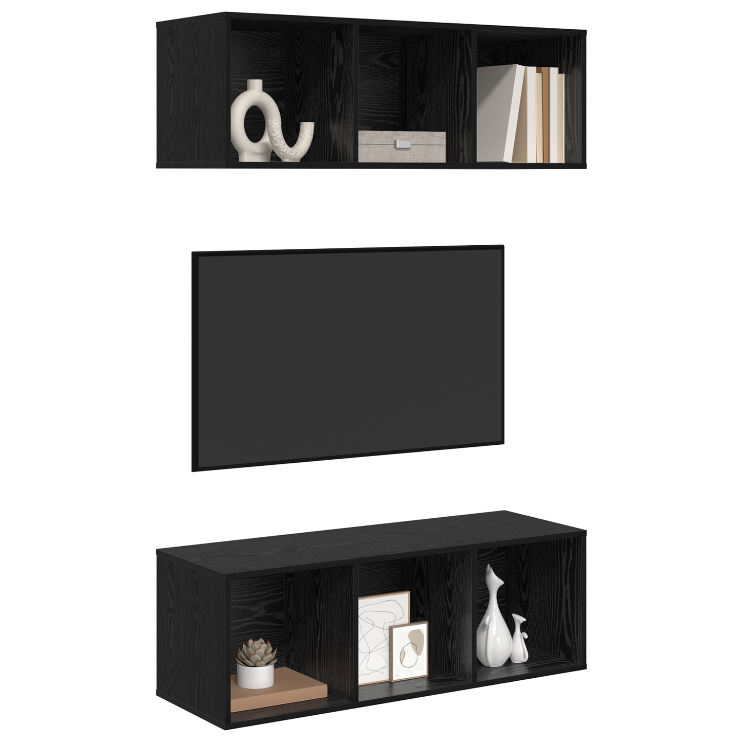 Wall-mounted TV Cabinets 2 pcs Black oak 37 x 37 x 107 cm