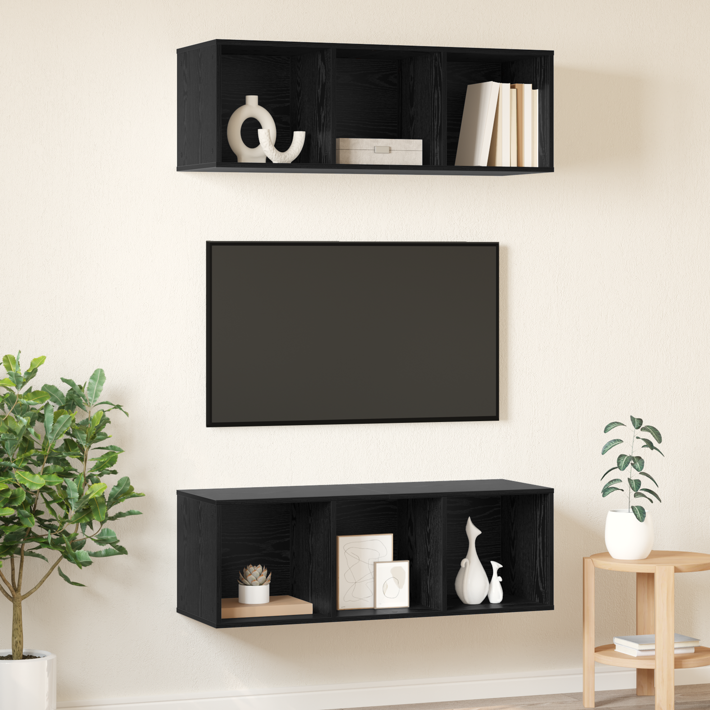 Wall-mounted TV Cabinets 2 pcs Black oak 37 x 37 x 107 cm