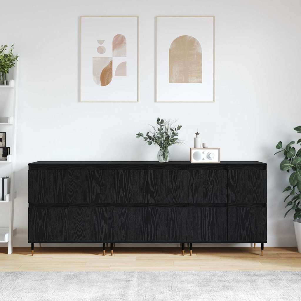 Sideboards 3 pcs Black oak 180 x 35 x 70 cm Engineered wood