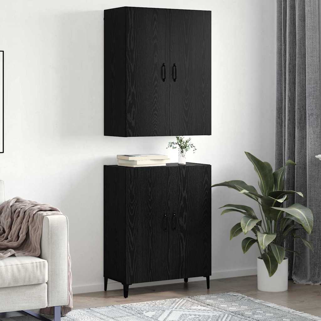 Highboard 2 pcs Black Oak Engineered Wood