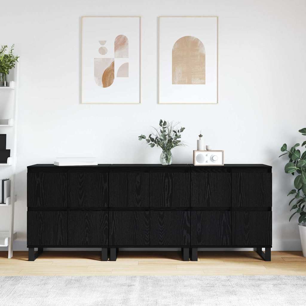 Sideboards 3 pcs Black oak 180 x 35 x 70 cm Engineered wood