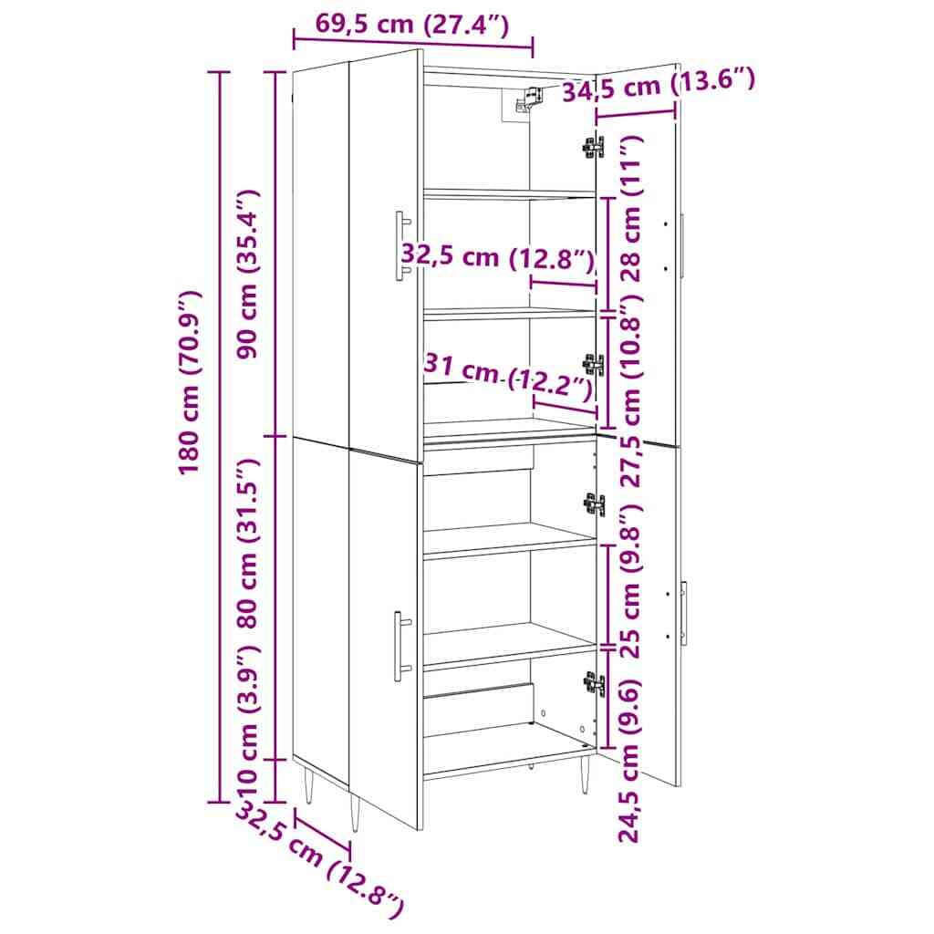 Highboard Artisan oak 69.5 x 34 x 180 cm Engineered Wood