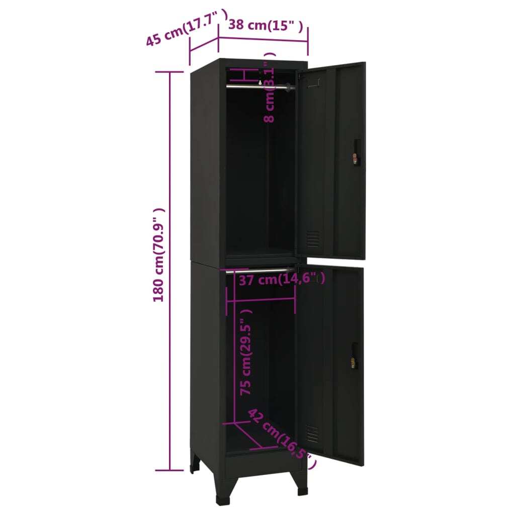 Locker Cabinet Black 38x45x180 cm Steel