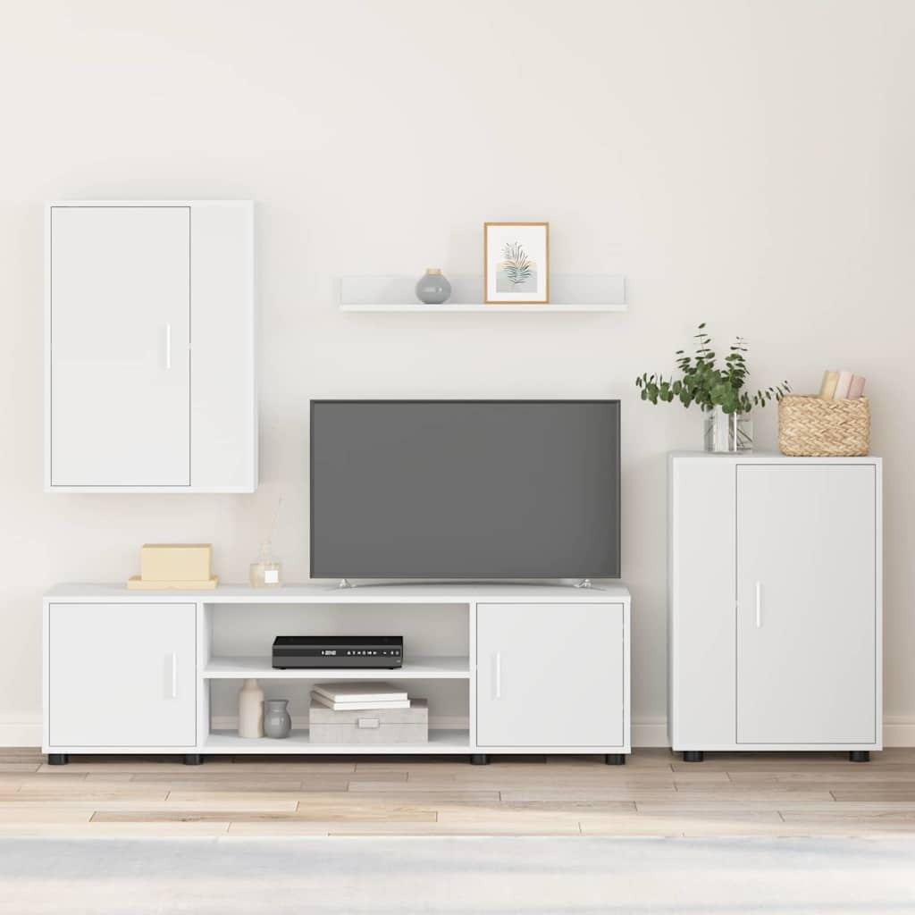 4 Piece TV Cabinet Set Wall-mounted White Engineered wood