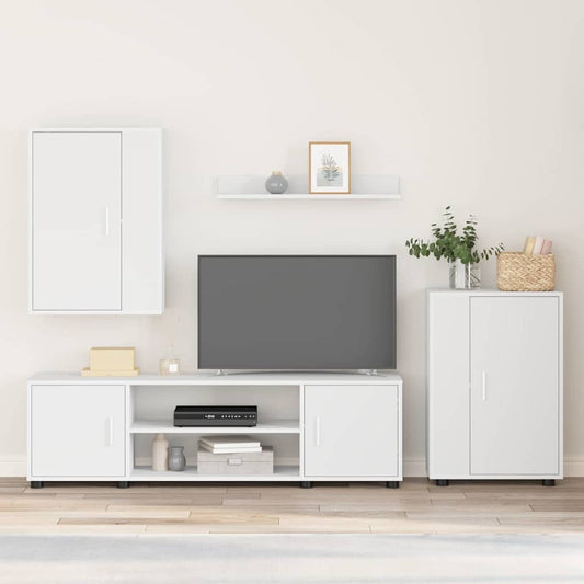 4 Piece TV Cabinet Set Wall-mounted White Engineered wood