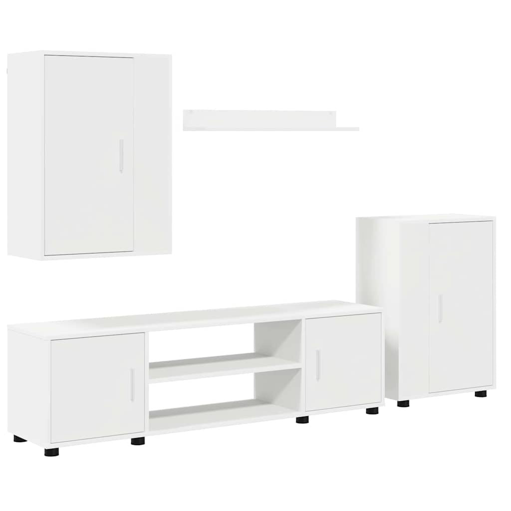 4 Piece TV Cabinet Set Wall-mounted White Engineered wood