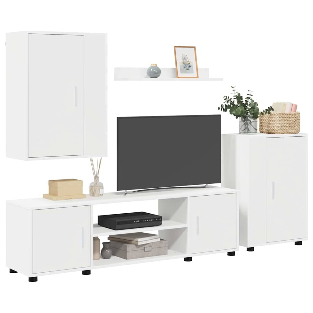 4 Piece TV Cabinet Set Wall-mounted White Engineered wood