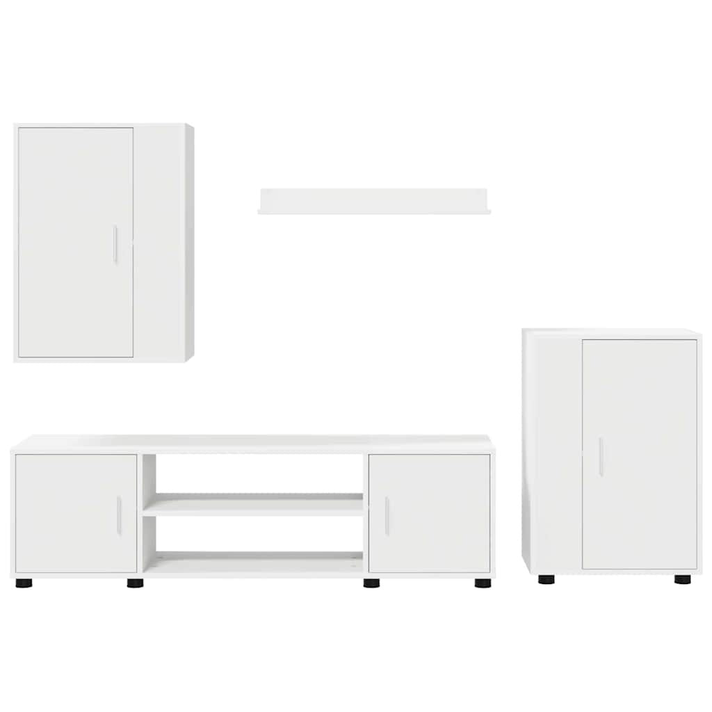 4 Piece TV Cabinet Set Wall-mounted White Engineered wood