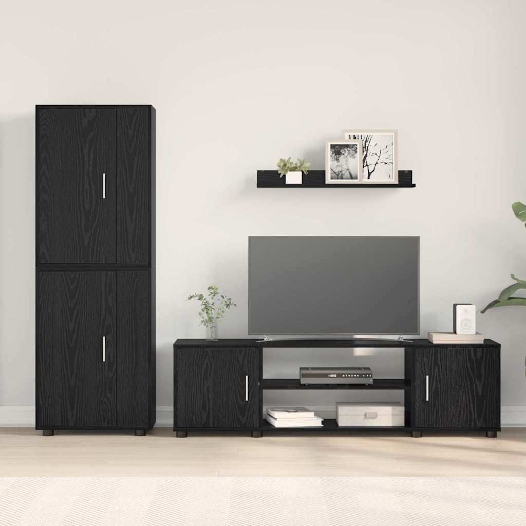4 Piece TV Cabinet Set Wall-mounted Black oak Engineered wood