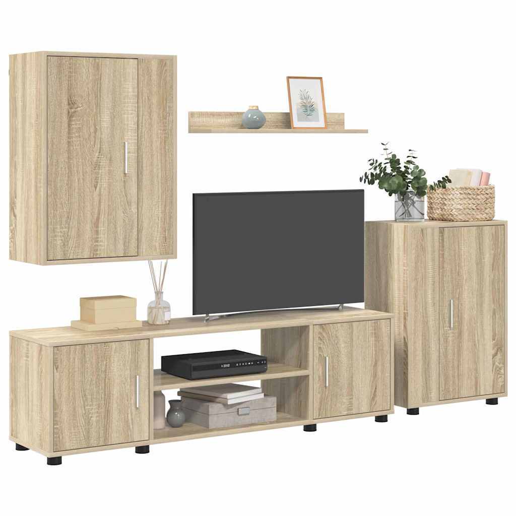 4 Piece TV Cabinet Set Wall-mounted Sonoma oak Engineered wood