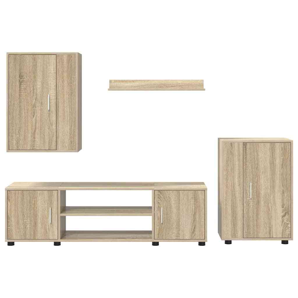 4 Piece TV Cabinet Set Wall-mounted Sonoma oak Engineered wood
