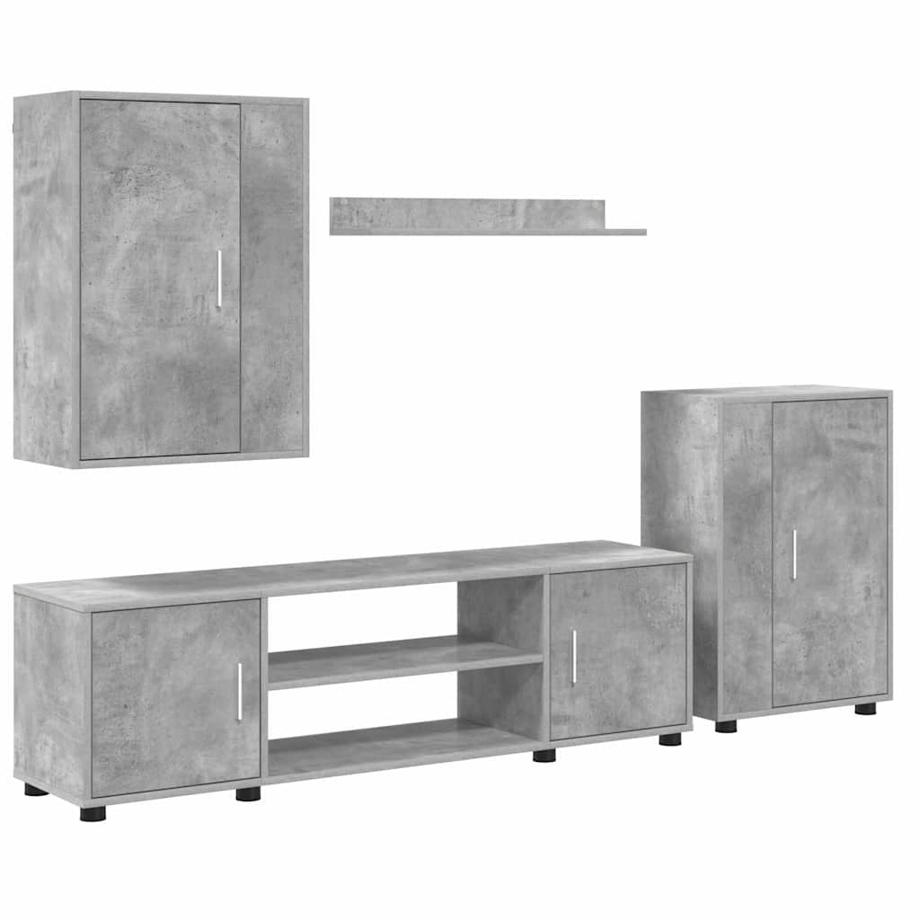4 Piece TV Cabinet Set Concrete grey Engineered wood