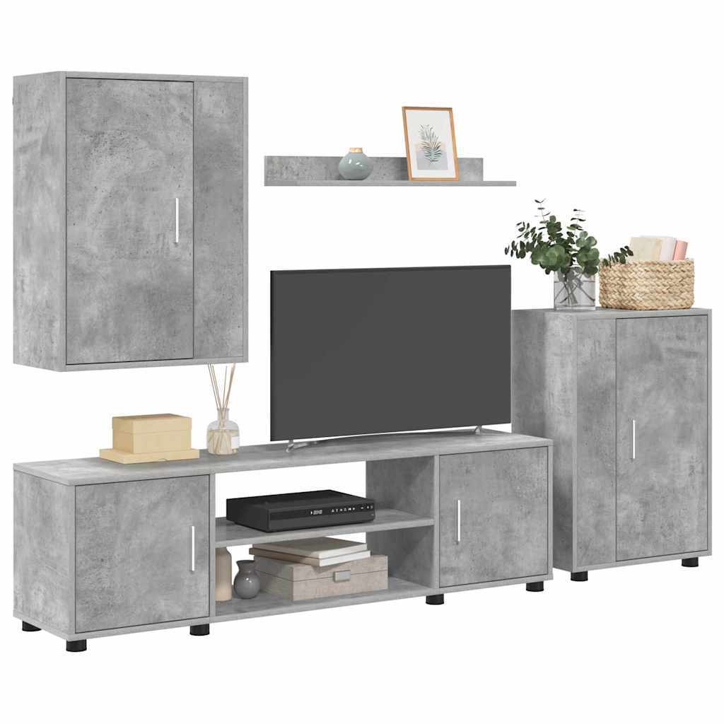 4 Piece TV Cabinet Set Concrete grey Engineered wood