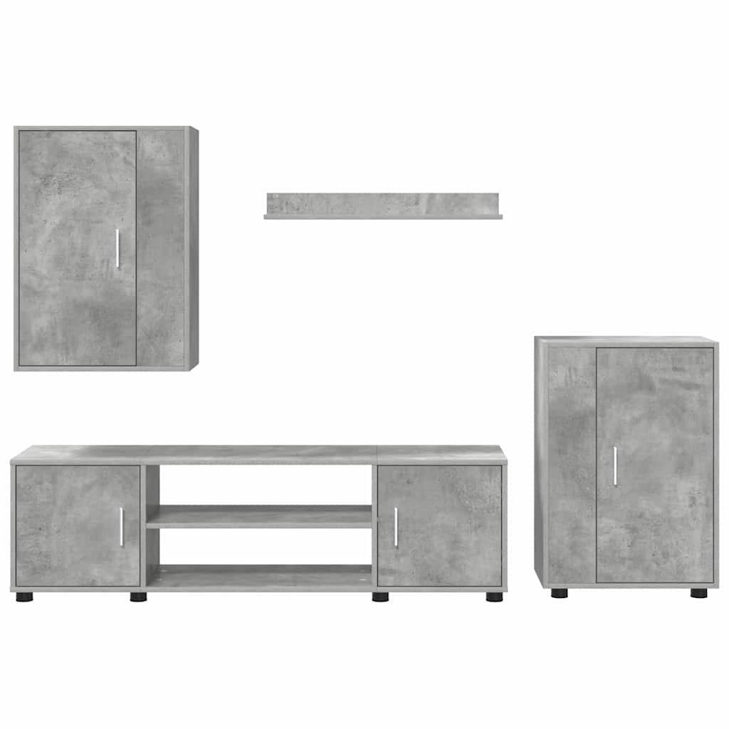 4 Piece TV Cabinet Set Concrete grey Engineered wood