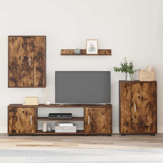 4 Piece TV Cabinet Set Wall-mounted Somoked oak Engineered wood