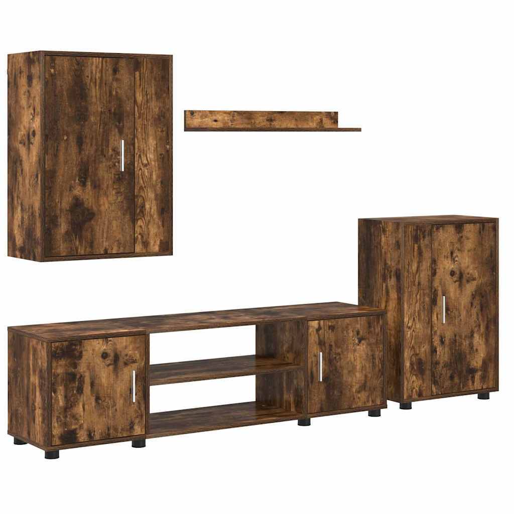 4 Piece TV Cabinet Set Wall-mounted Somoked oak Engineered wood