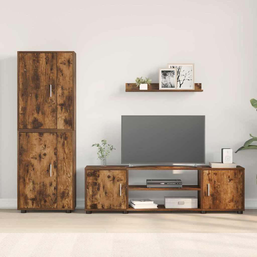 4 Piece TV Cabinet Set Wall-mounted Somoked oak Engineered wood