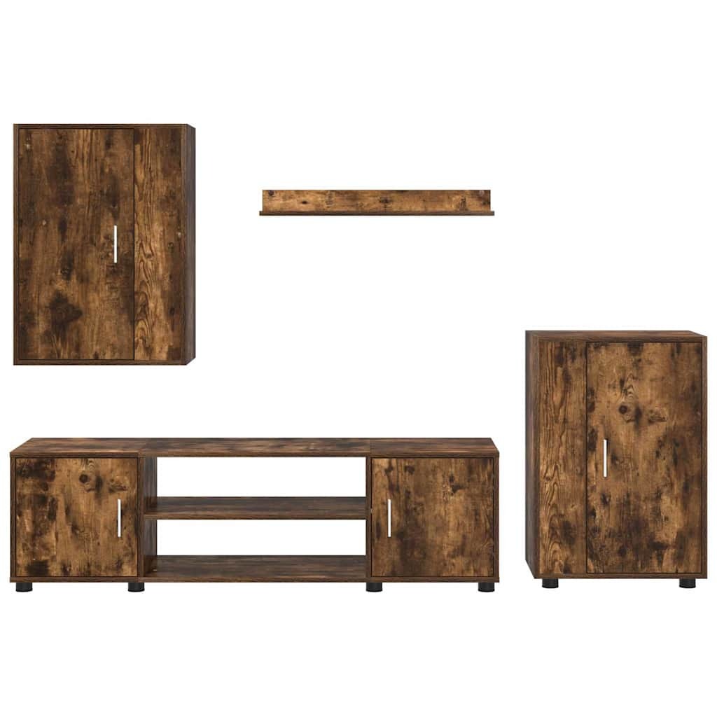 4 Piece TV Cabinet Set Wall-mounted Somoked oak Engineered wood