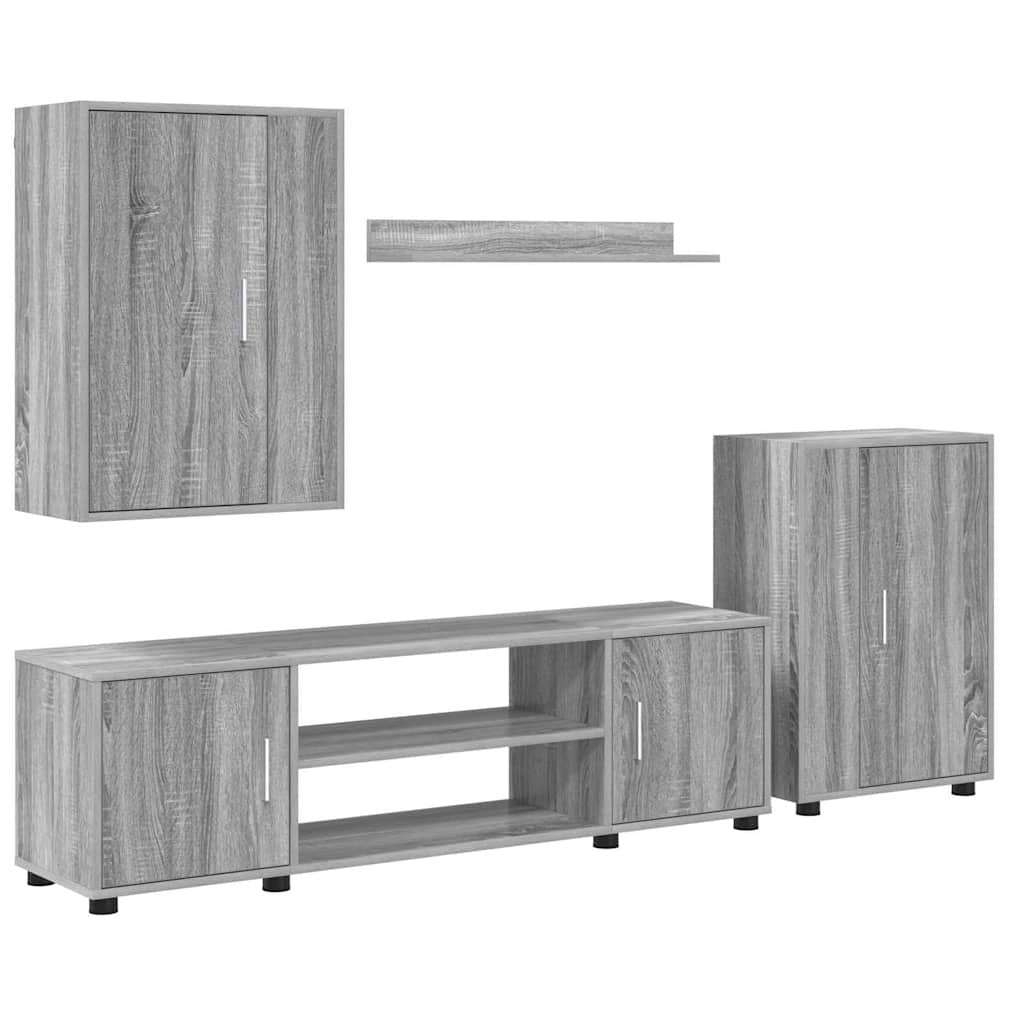 4 Piece TV Cabinet Set Wall-mounted Grey sonoma Engineered wood