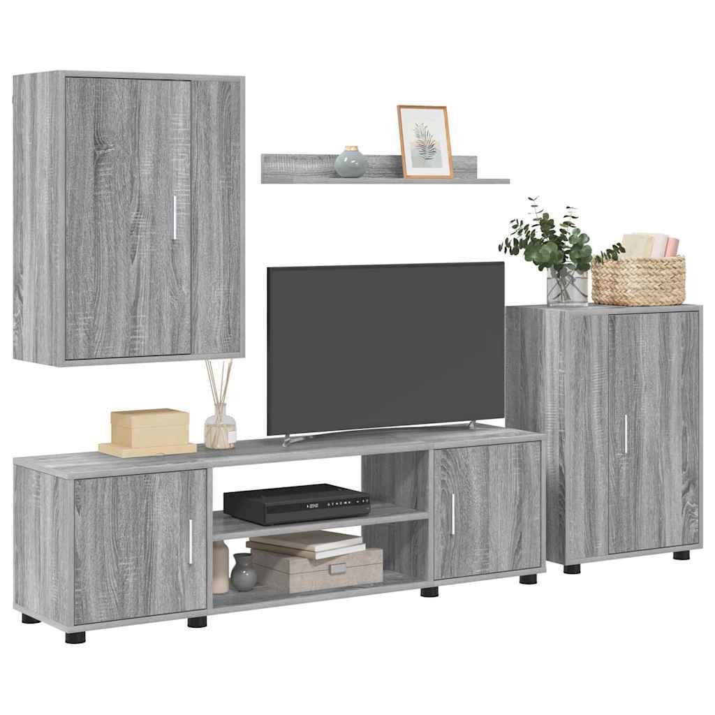 4 Piece TV Cabinet Set Wall-mounted Grey sonoma Engineered wood