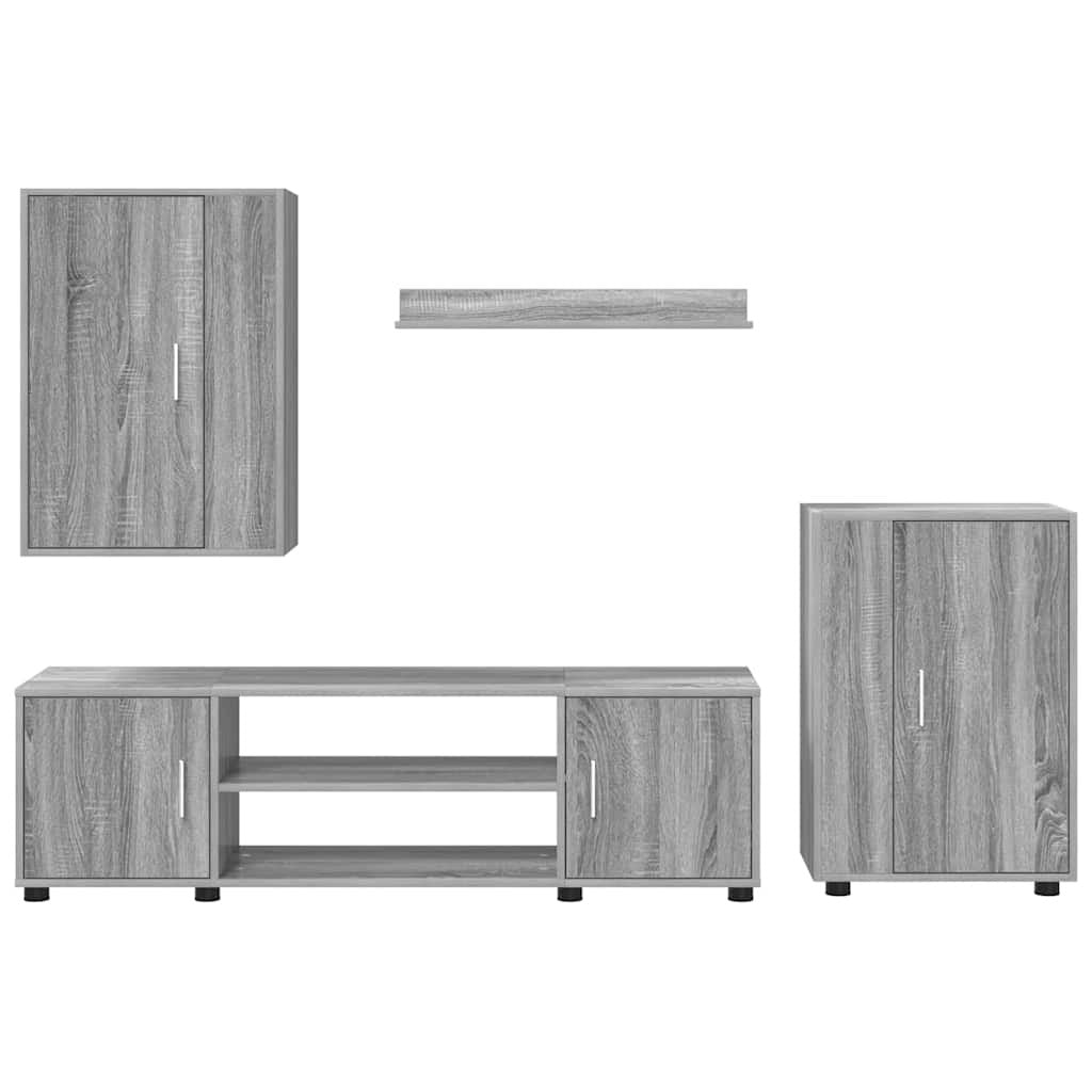 4 Piece TV Cabinet Set Wall-mounted Grey sonoma Engineered wood