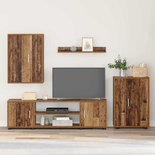 4 Piece TV Cabinet Set Wall-mounted Old wood Engineered wood
