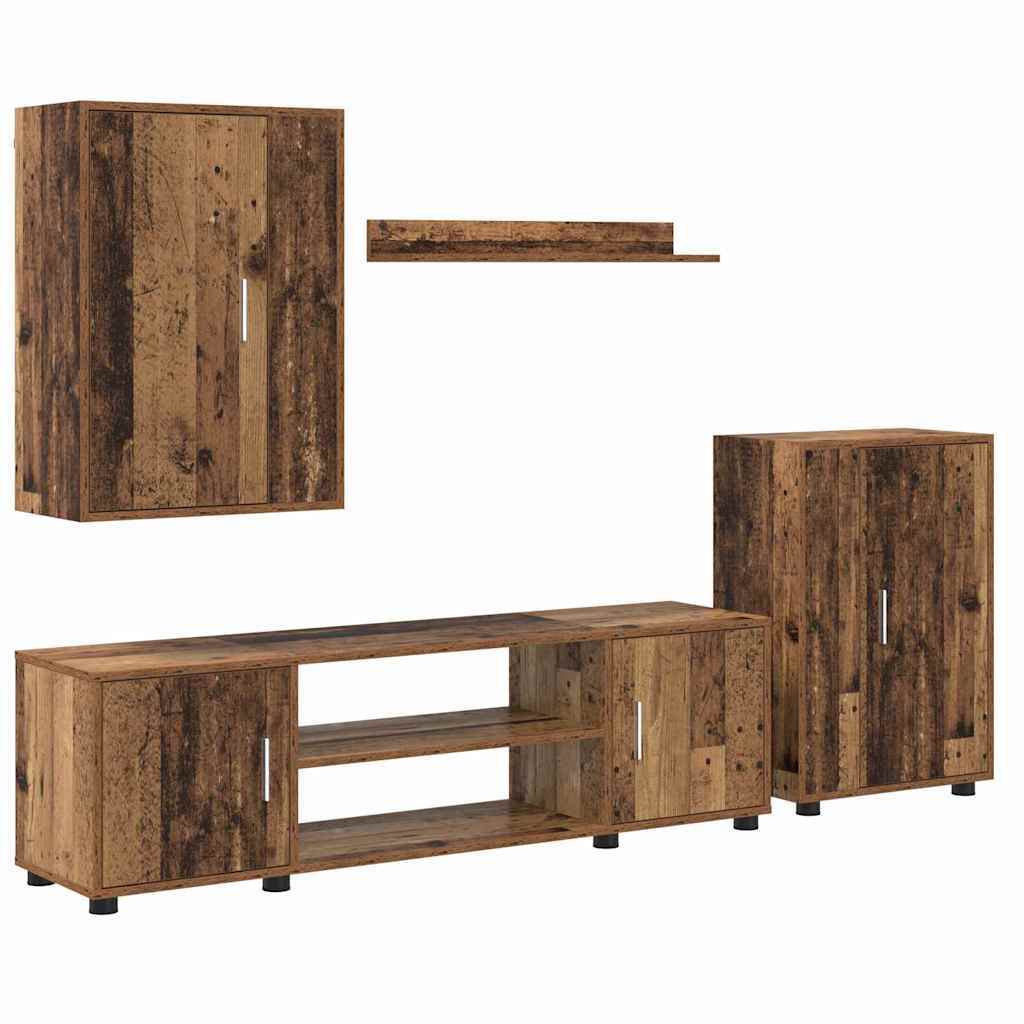4 Piece TV Cabinet Set Wall-mounted Old wood Engineered wood