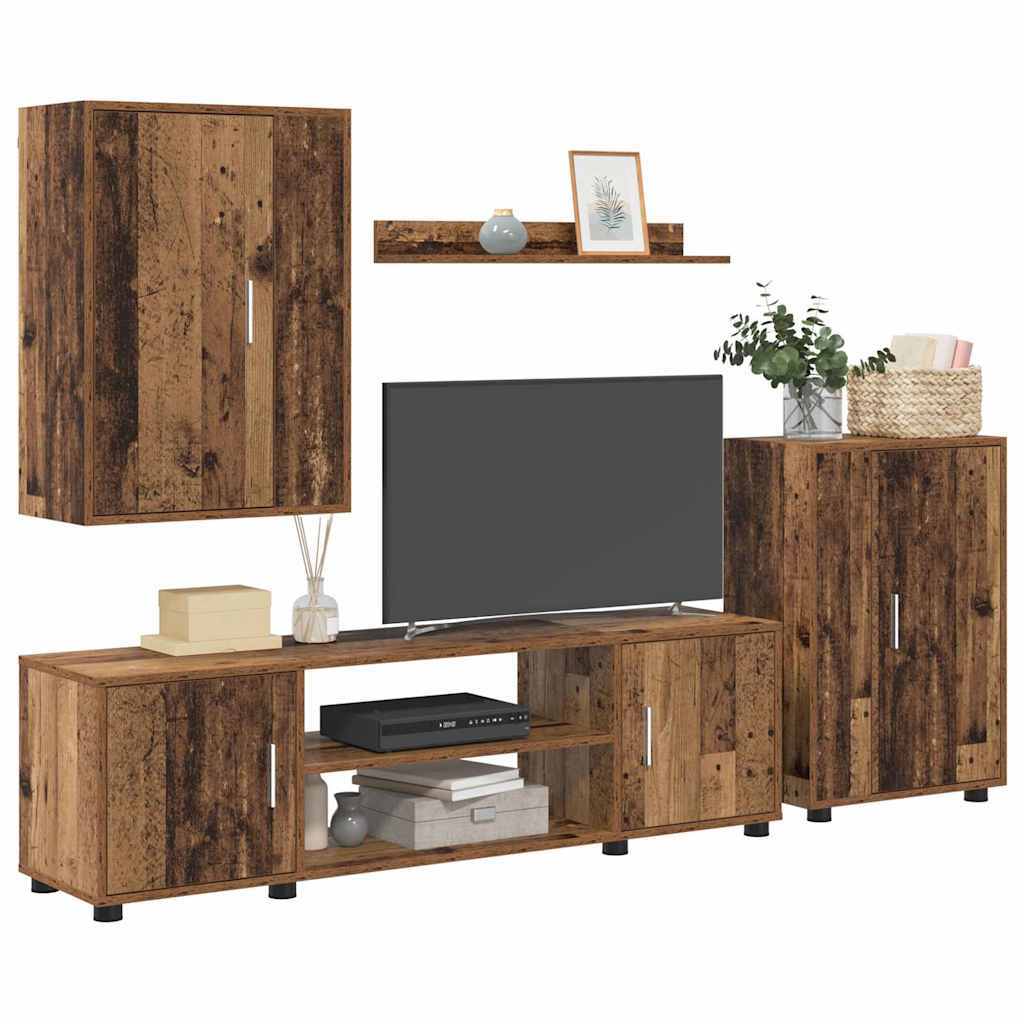 4 Piece TV Cabinet Set Wall-mounted Old wood Engineered wood