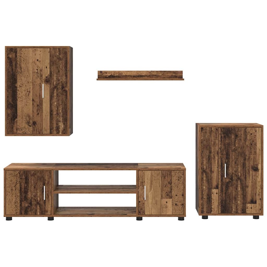 4 Piece TV Cabinet Set Wall-mounted Old wood Engineered wood