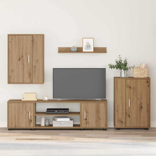 4 Piece TV Cabinet Set Wall-mounted Artisan oak Engineered wood
