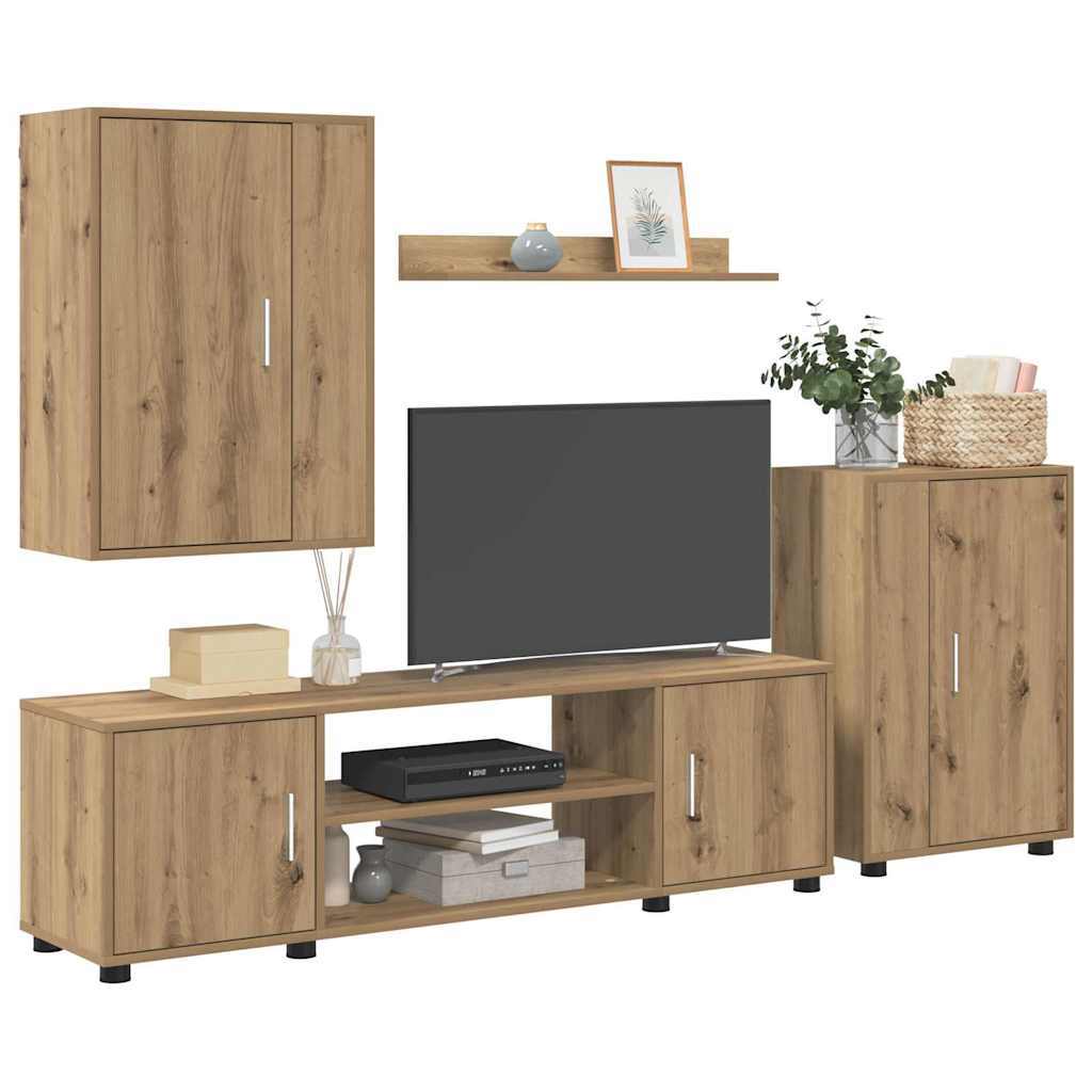 4 Piece TV Cabinet Set Wall-mounted Artisan oak Engineered wood