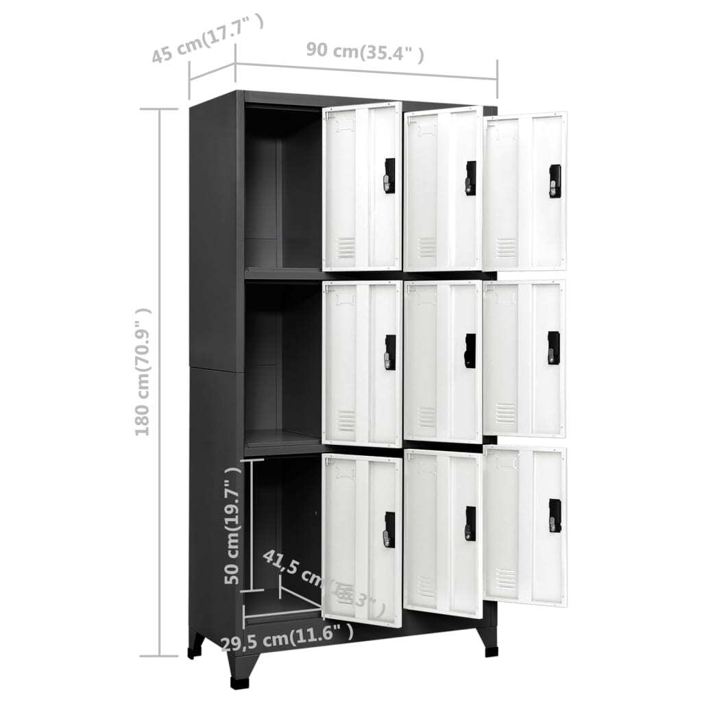 Locker Cabinet Anthracite and White 90x45x180 cm Steel