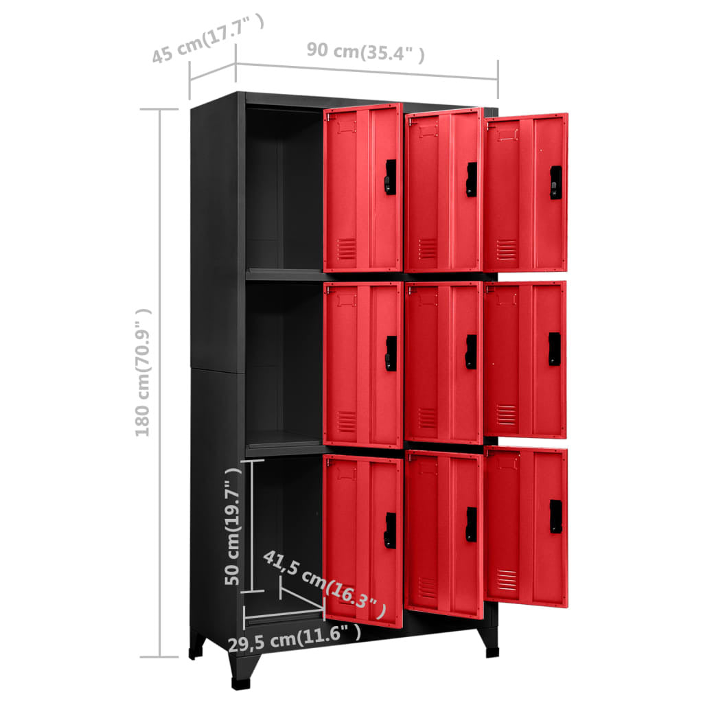 Locker Cabinet Anthracite and Red 90x45x180 cm Steel