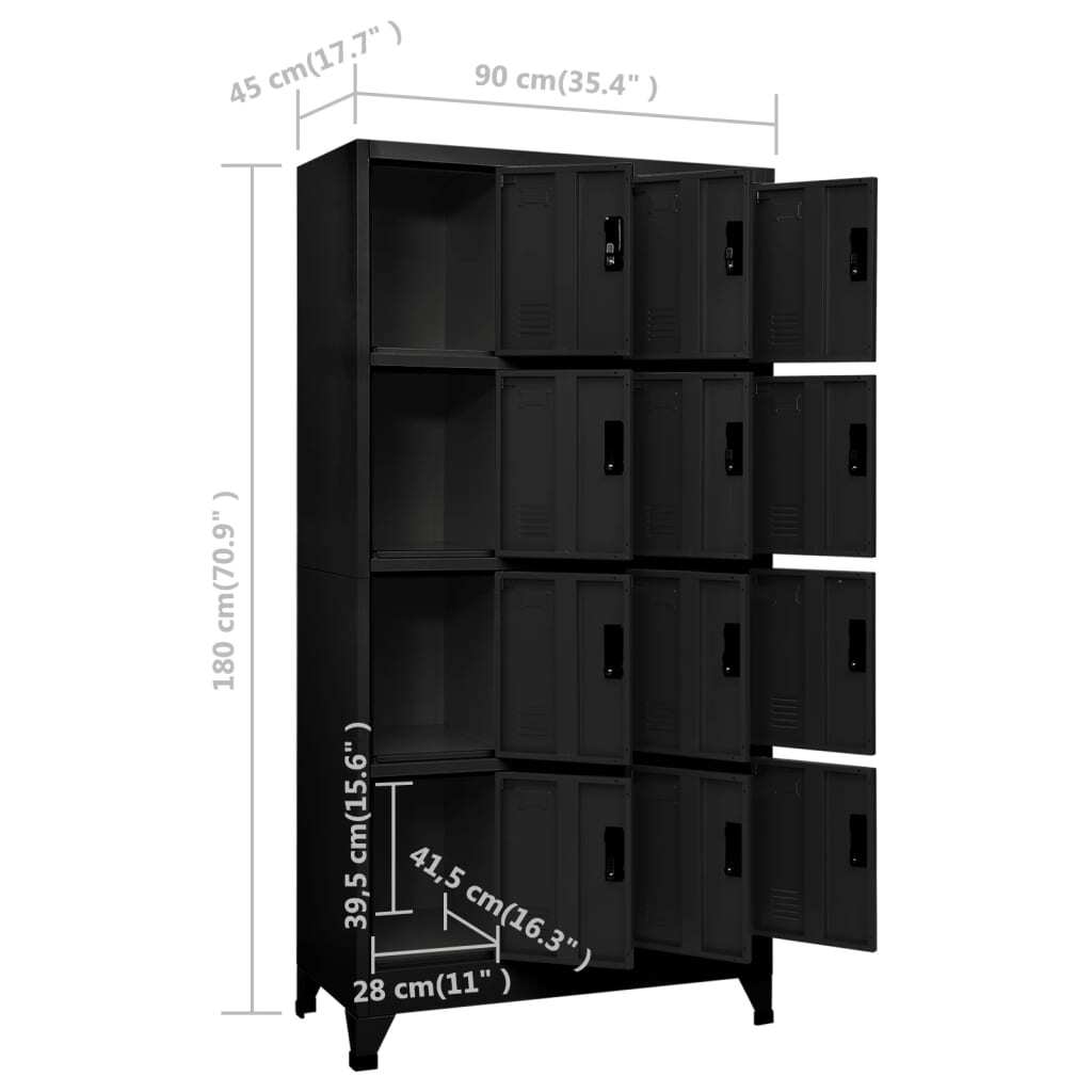 Locker Cabinet Black 90x45x180 cm Steel